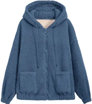 Miyaomn Women's Fuzzy Fleece Sweatshirt Hoodies Full Zip Sherpa Lined Hooded Jacket Thick Warm Winter Teddy Coat with Pockets