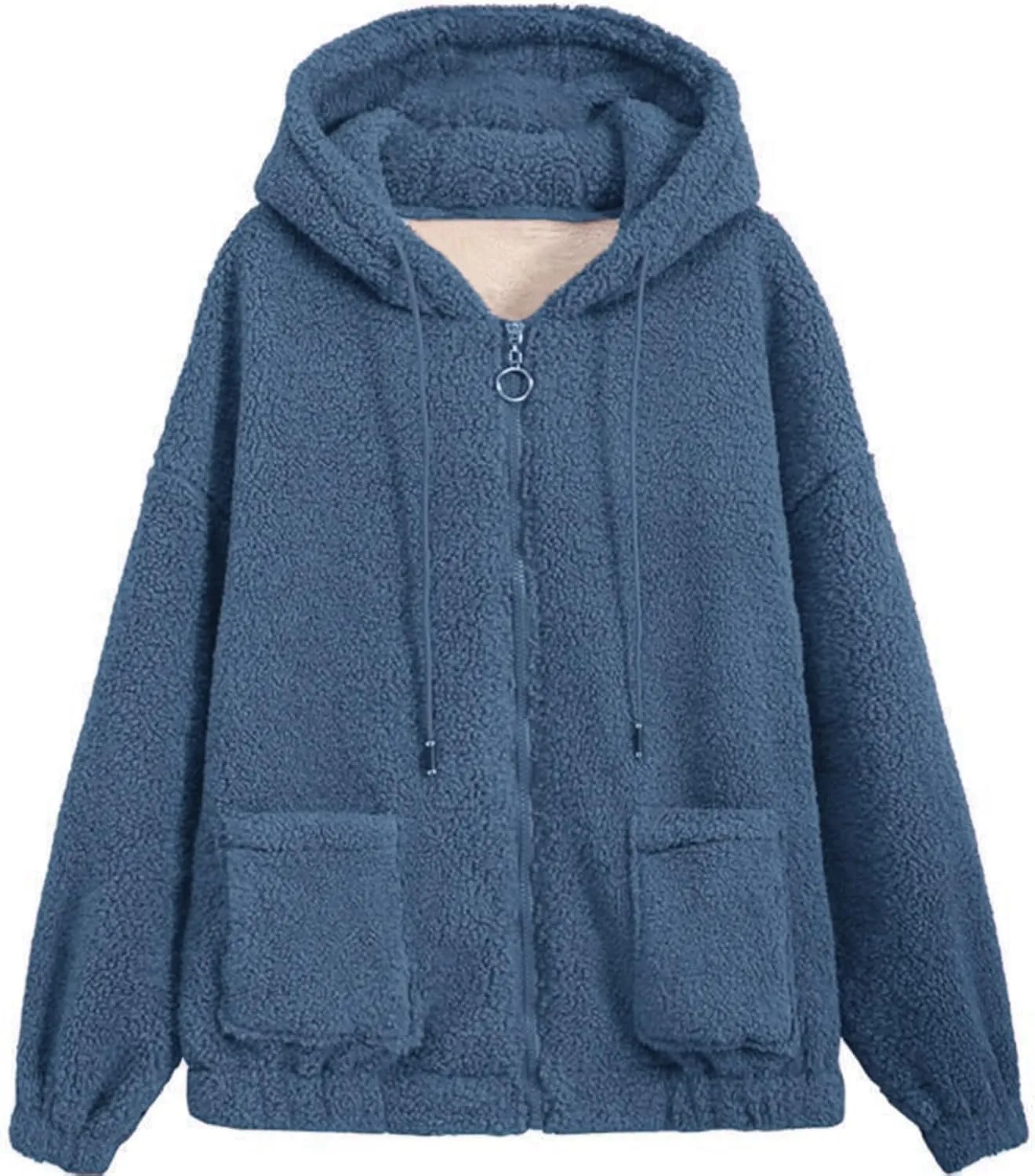 Miyaomn Women's Fuzzy Fleece Sweatshirt Hoodies Full Zip Sherpa Lined Hooded Jacket Thick Warm Winter Teddy Coat with Pockets