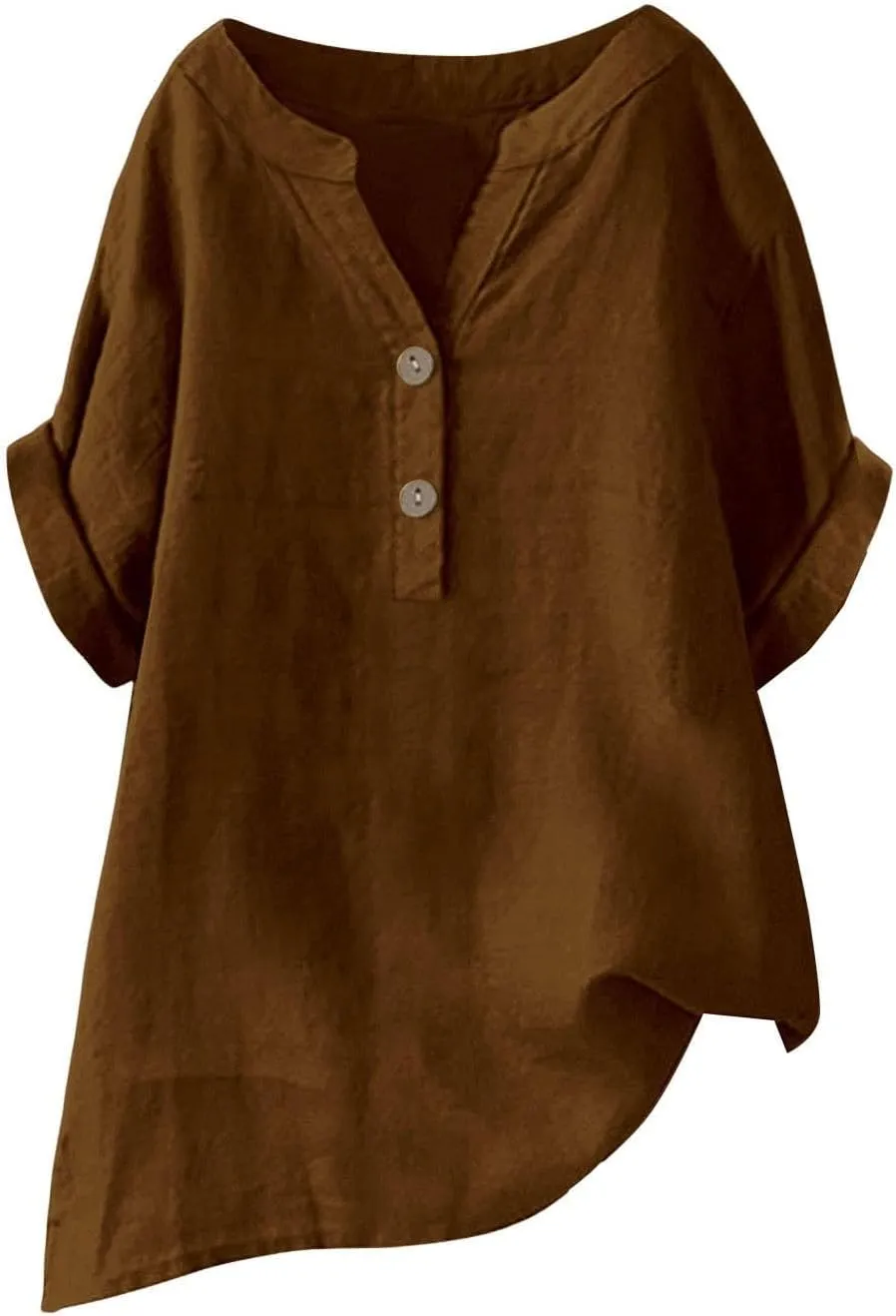 Miyaomn Women's Linen Tops Plus Size Summer Casual V Neck Blouses Short Sleeve Button Down Shirts 2025 Trendy Clothes Outfits
