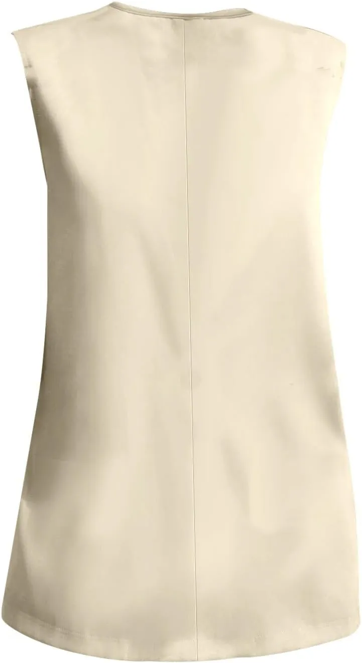 Miyaomn Women's Sleeveless Blazer Jackets Open Front Button Long Vest Dressy Casual Deep V Neck Office Waistcoat Cardigan Top