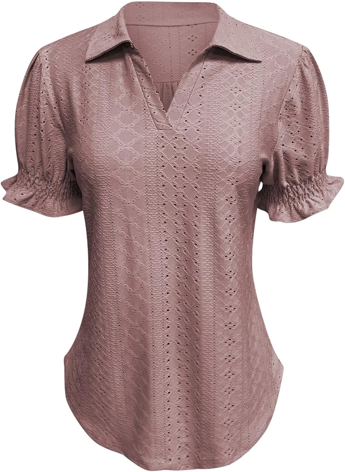 Miyaomn Womens Summer Tops 2025 Trendy Eyelet Ruffles Short Sleeve Tunics Casual V Neck Tshirts Fashion Solid Blouses Clothes