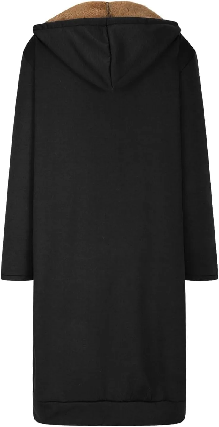Miyaomn Women's Zip Up Oversized Long Hoodies Sherpa Lined Long Sleeve Hooded Sweatshirts Winter Fleece Jackets with Pockets