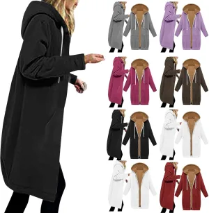 Miyaomn Women's Zip Up Oversized Long Hoodies Sherpa Lined Long Sleeve Hooded Sweatshirts Winter Fleece Jackets with Pockets