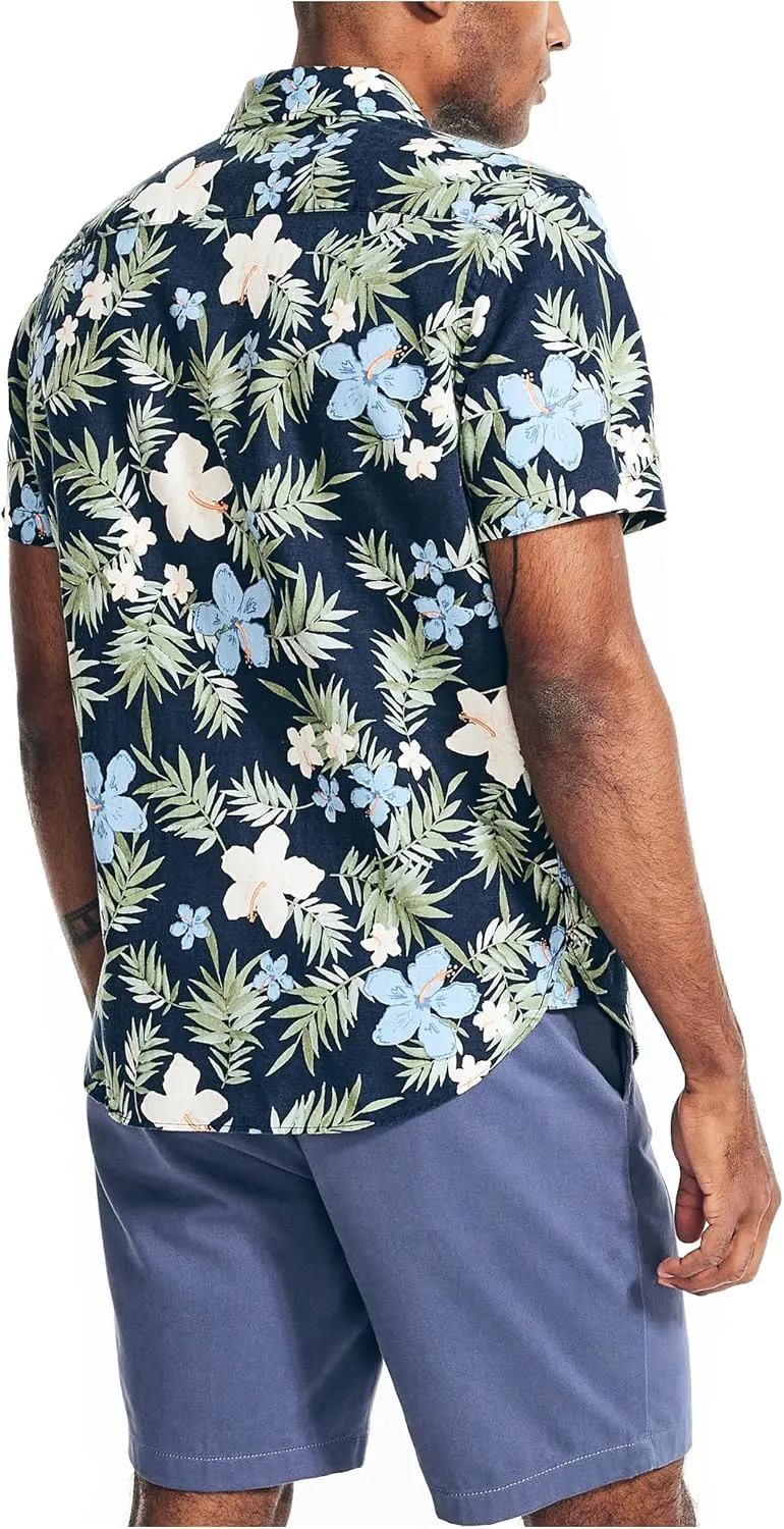 Nautica Men's Sustainably Crafted Printed Linen Short-Sleeve Shirt