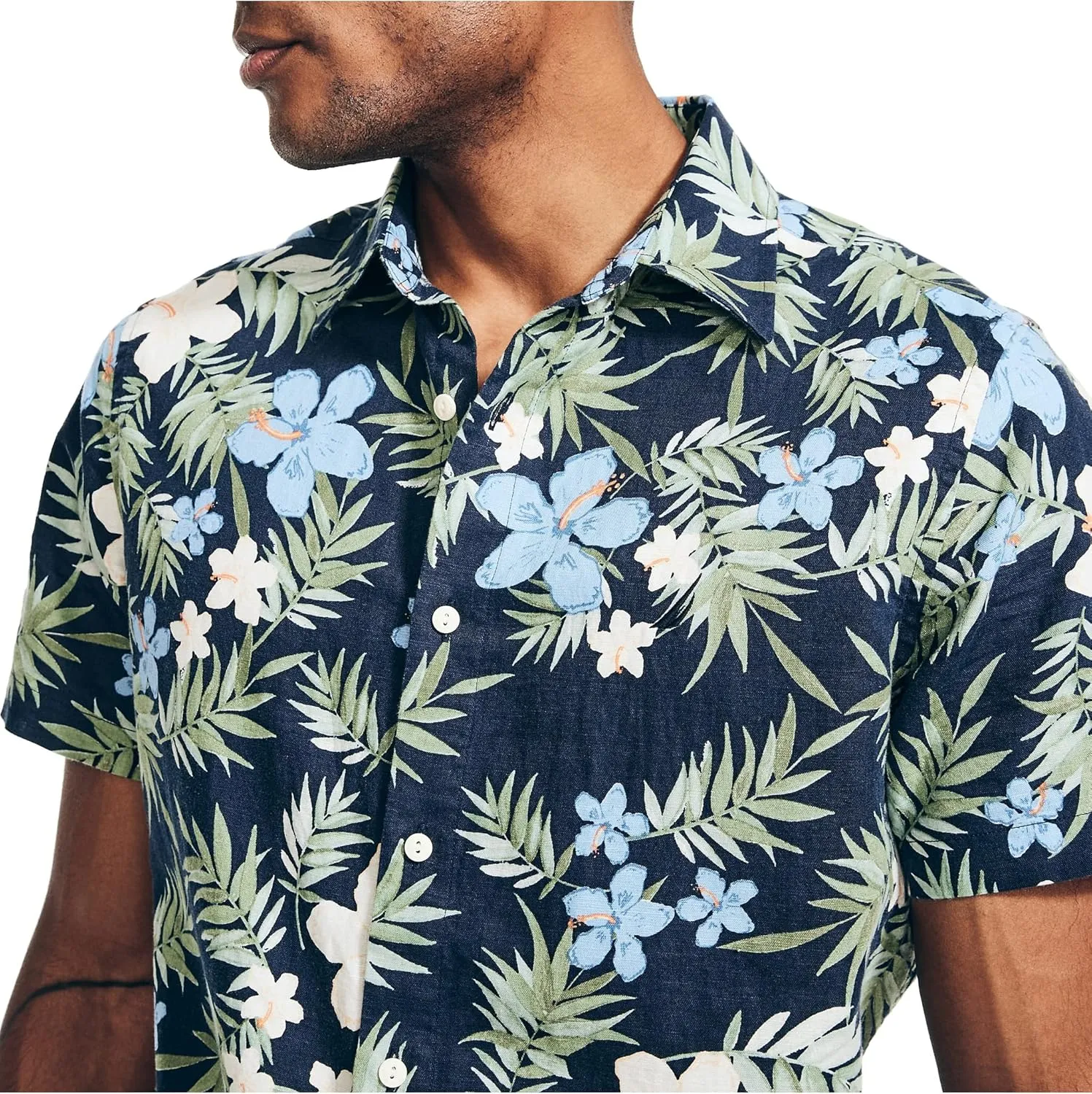 Nautica Men's Sustainably Crafted Printed Linen Short-Sleeve Shirt