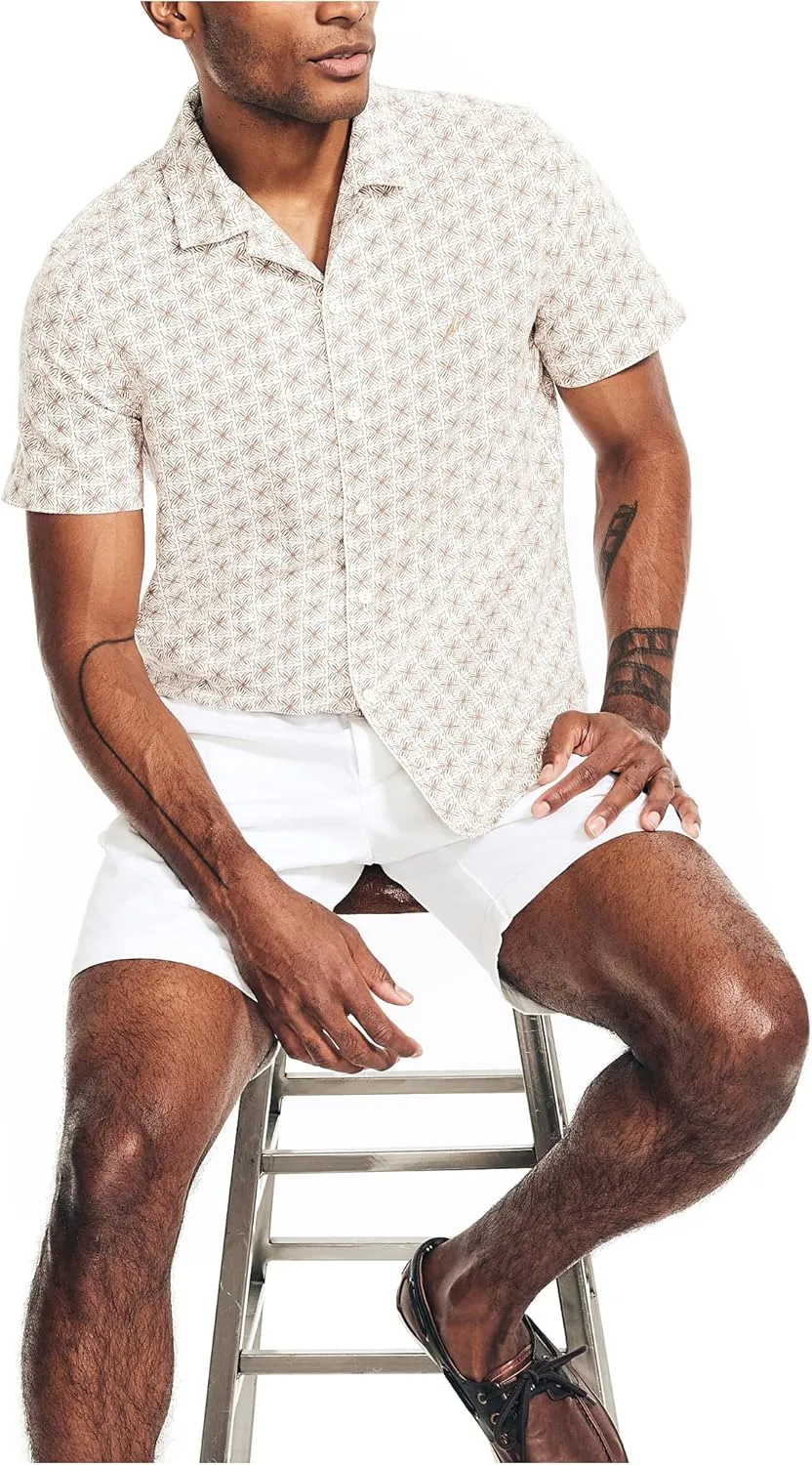 Nautica Men's Sustainably Crafted Printed Linen Short-Sleeve Shirt