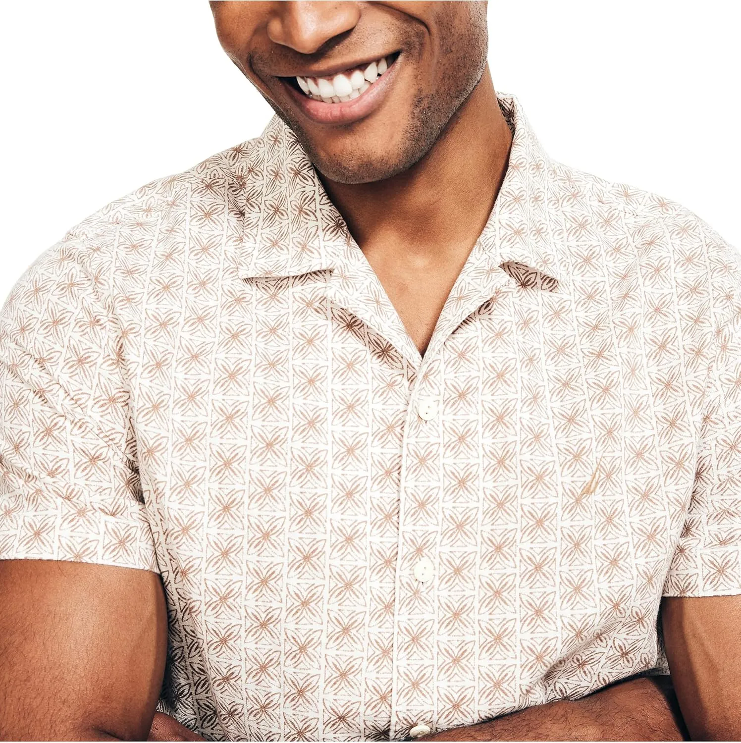 Nautica Men's Sustainably Crafted Printed Linen Short-Sleeve Shirt