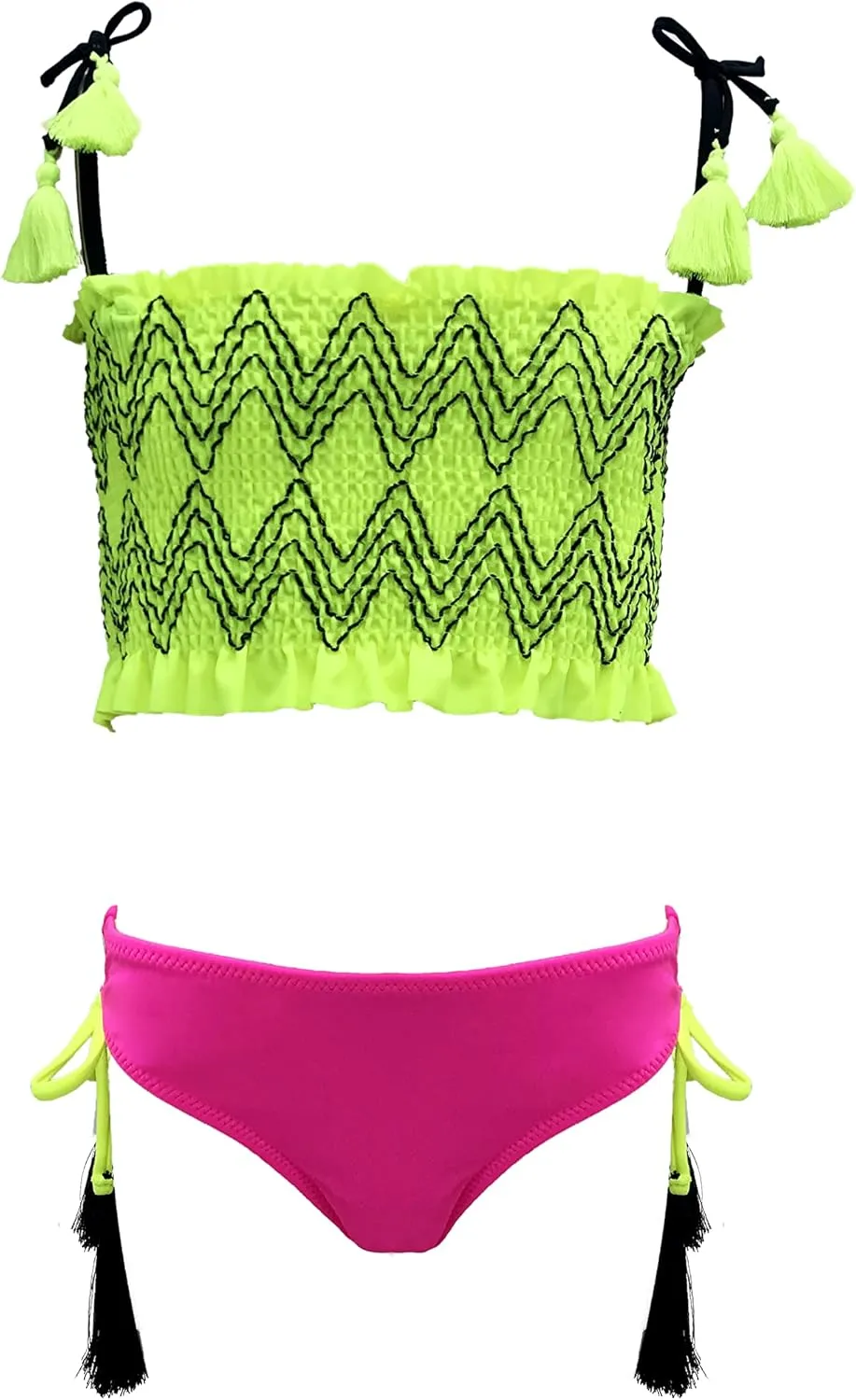 Nessi Byrd - Girls Bikini Set Rope Hanging Two Piece Neon Kids Bikini Quick Dry Italian Fabric