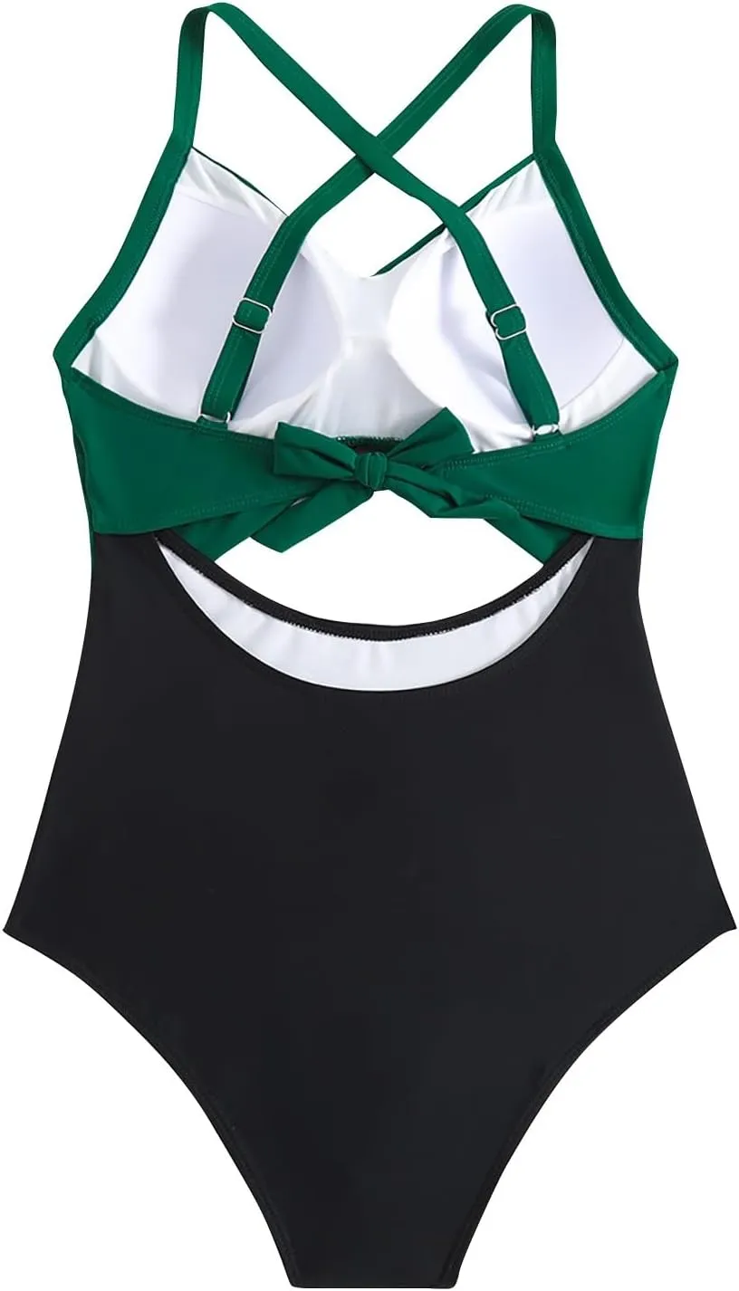 One Piece Swimsuit Women 2025 Tummy Control Cutout High Waisted Bathing Suit Color Block Wrap Tie Back Beach Swimwear