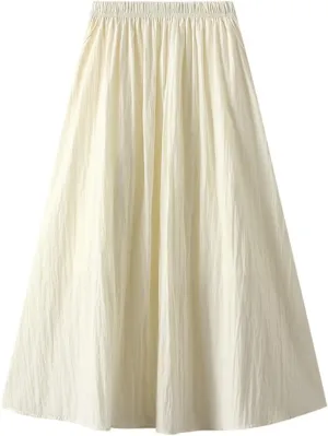Oplxuo Skirts for Women Trendy Midi Skirt High Waisted Boho Beach Casual Pleated A-Line Swing Flowy Long Skirts with Pockets