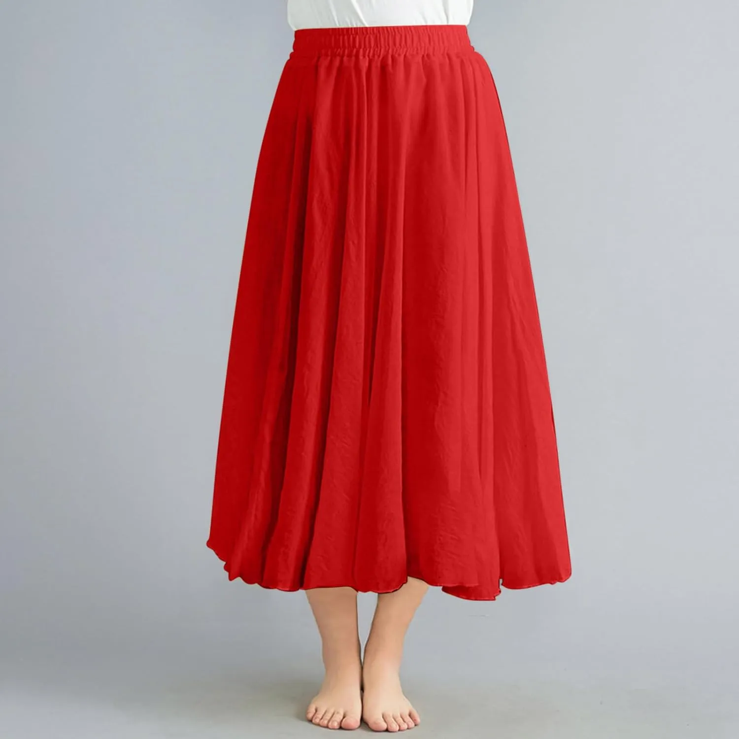 Oplxuo Women Bohemian Style Maxi Skirt High Elastic Waist Summer Vacation Flowy Swing Long Skirts