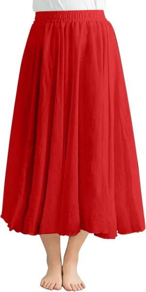 Oplxuo Women Bohemian Style Maxi Skirt High Elastic Waist Summer Vacation Flowy Swing Long Skirts