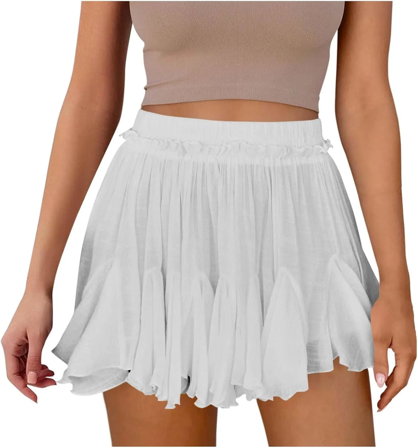 Oplxuo Women's Chiffon Flowy Shorts Casual Boho Ruffle Mini Skirts Pleated A-Line High Waist Cute Summer Trendy Skorts