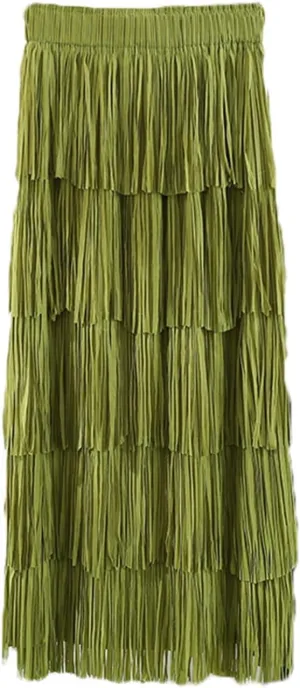 Oplxuo Women's Fringe Trim High Waist Long Skirts, Sexy Elegant Tiered Fringe Maxi Skirt High Waist Evening Party Work Skirt