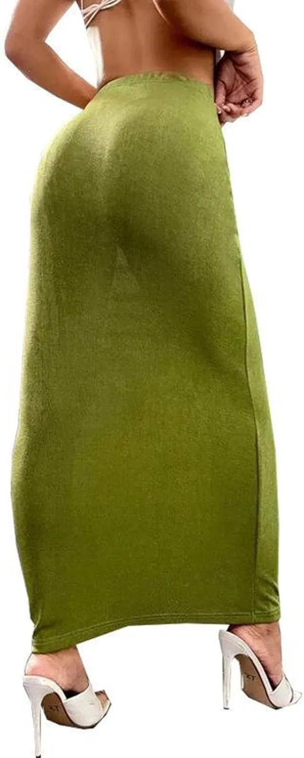 Oplxuo Women's Velvet Skirts Elegant Casual High Waist Solid Bodycon Long Maxi Skirt