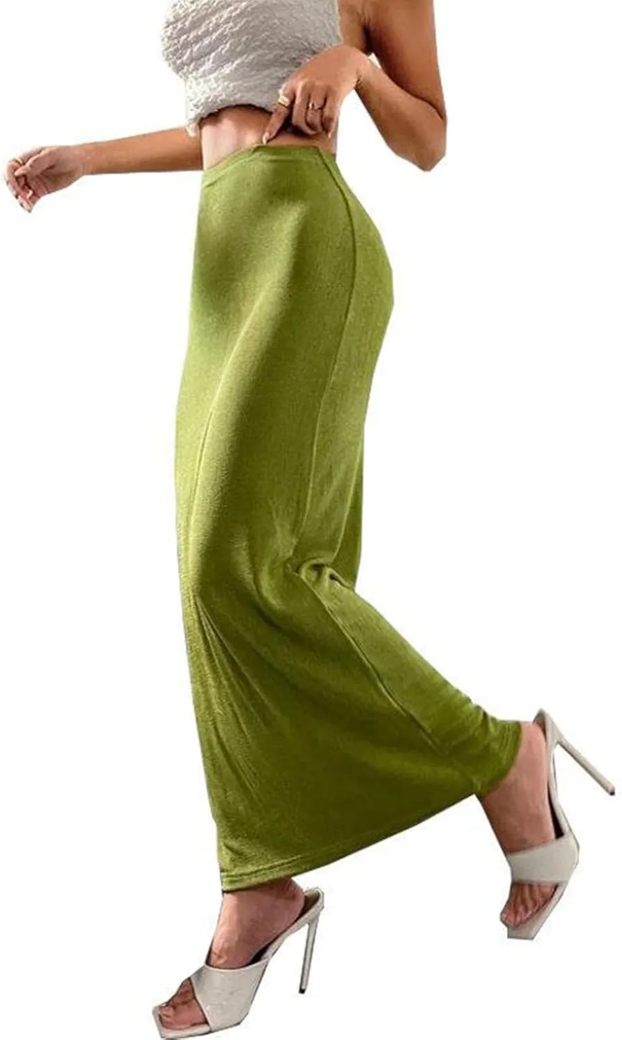 Oplxuo Women's Velvet Skirts Elegant Casual High Waist Solid Bodycon Long Maxi Skirt