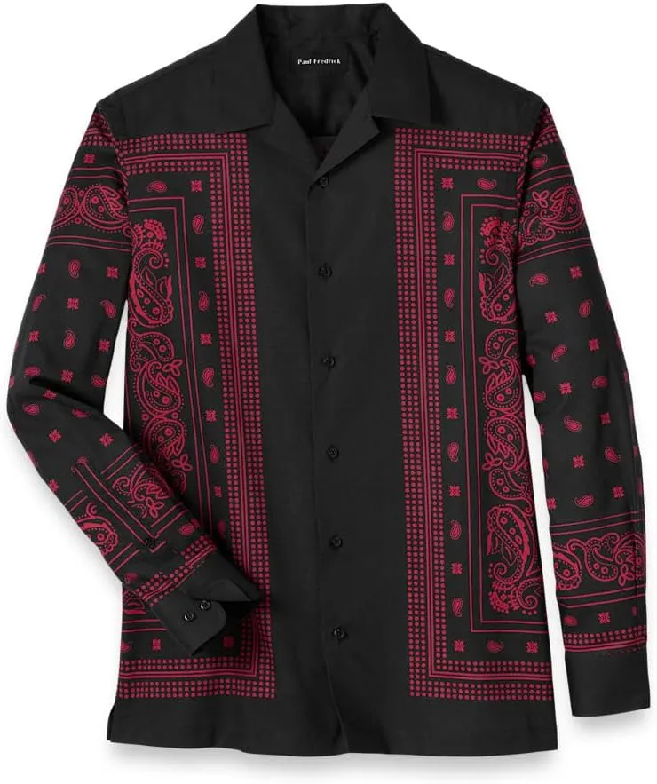 Paul Fredrick Men's Slim Fit Cotton Border Print Casual Shirt
