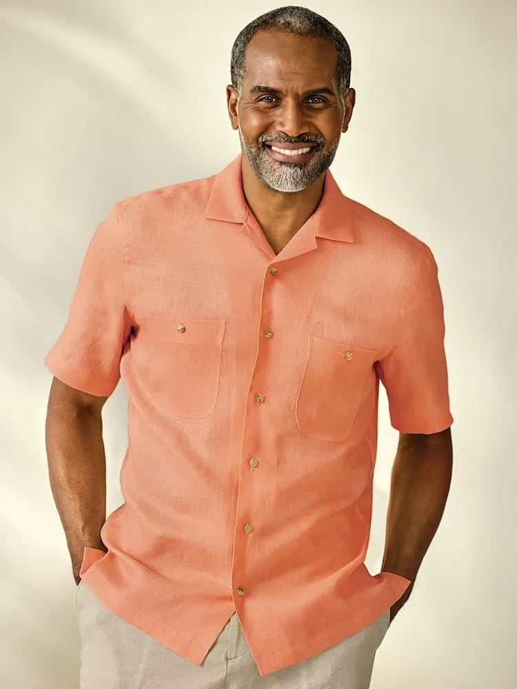 Paul Fredrick Men's Slim Fit Linen Solid Casual Shirt