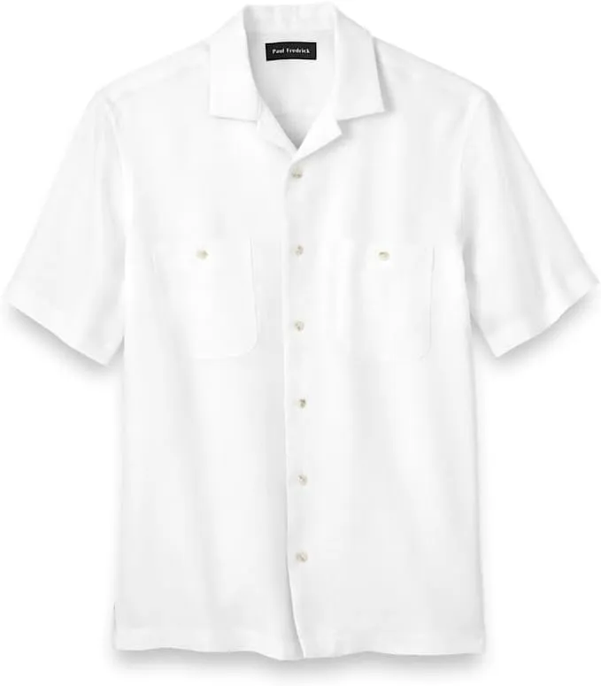Paul Fredrick Men's Slim Fit Linen Solid Casual Shirt