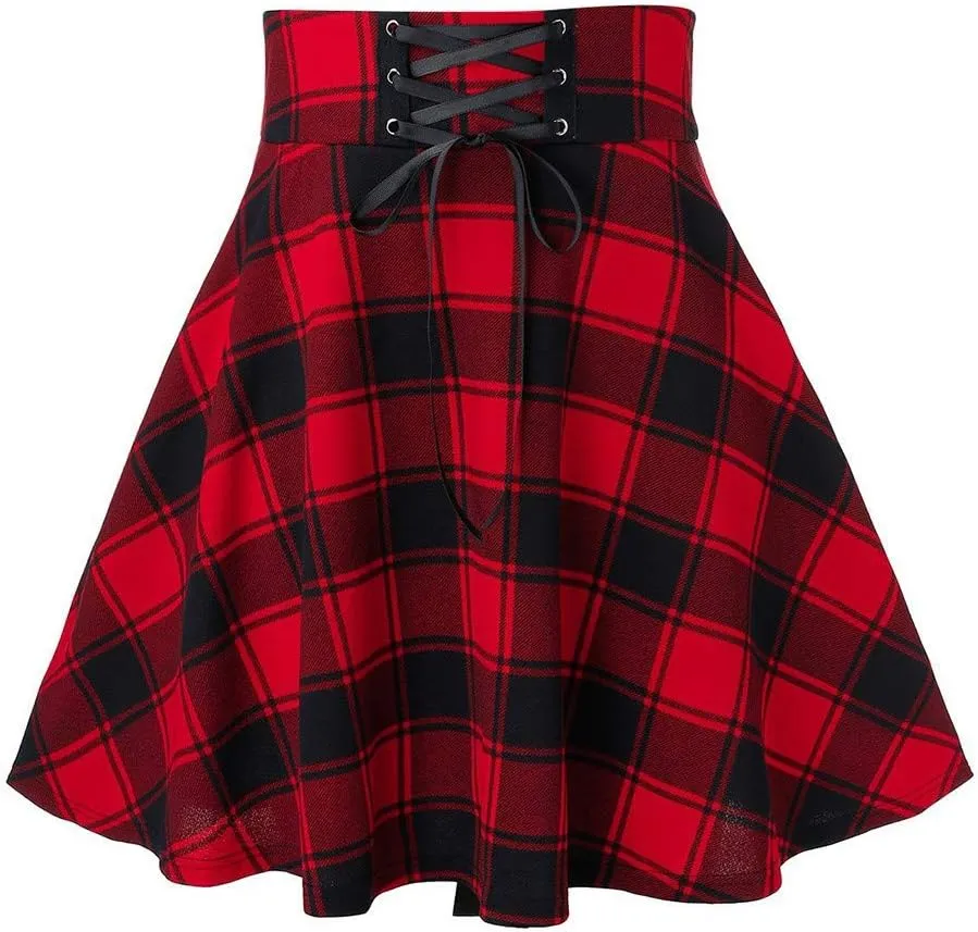 Plaid Pleated Skirt for Girls Women's Sexy High Waisted A-line Mini Skirts Tartan Skater Frenulum Short Skirt Dress