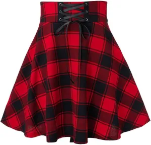 Plaid Pleated Skirt for Girls Women's Sexy High Waisted A-line Mini Skirts Tartan Skater Frenulum Short Skirt Dress