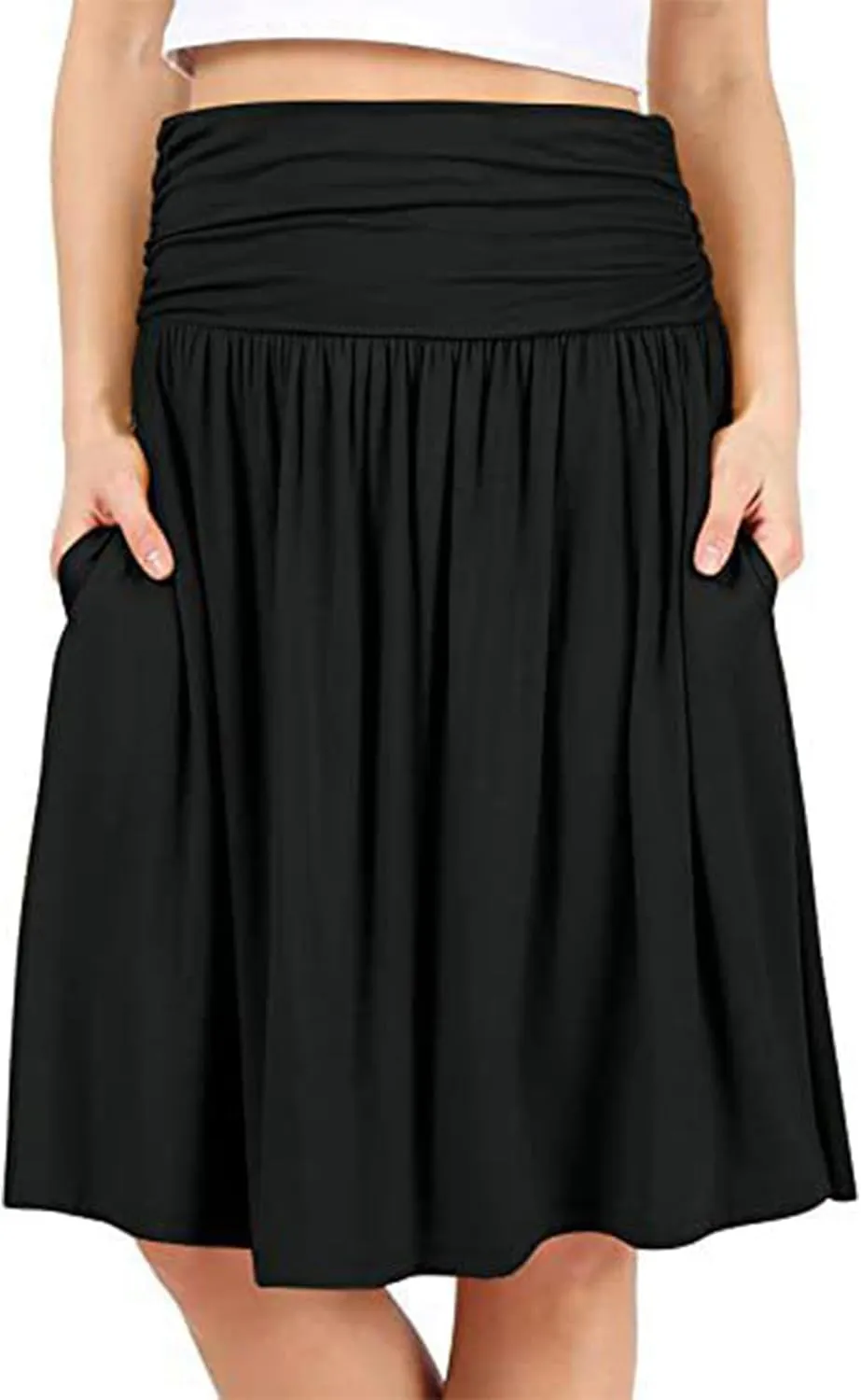 Pleated Skirt Women High Waisted Flowy Mini Skirts Casual Comfy Solid Color Half Skirt Soft Ruffle a Line Skirts