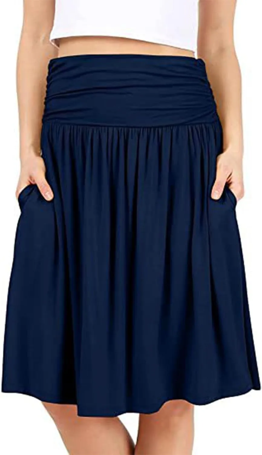 Pleated Skirt Women High Waisted Flowy Mini Skirts Casual Comfy Solid Color Half Skirt Soft Ruffle a Line Skirts