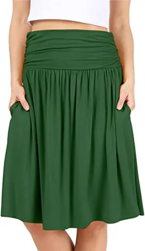 Pleated Skirt Women High Waisted Flowy Mini Skirts Casual Comfy Solid Color Half Skirt Soft Ruffle a Line Skirts
