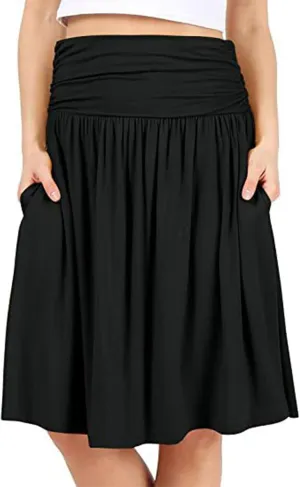 Pleated Skirt Women High Waisted Flowy Mini Skirts Casual Comfy Solid Color Half Skirt Soft Ruffle a Line Skirts
