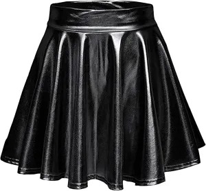 Pleated Skirts for Women Metallic Mini Skirt Sexy Holographic Shiny Flared A-Line Skater Skirts for Casual/Club/Rave