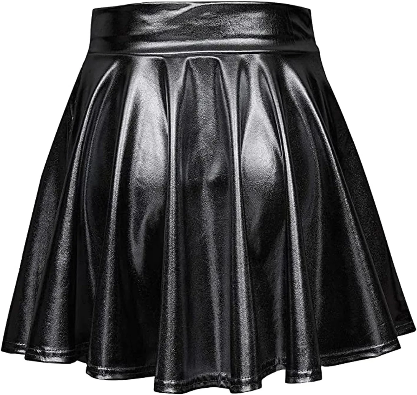 Pleated Skirts for Women Metallic Mini Skirt Sexy Holographic Shiny Flared A-Line Skater Skirts for Casual/Club/Rave
