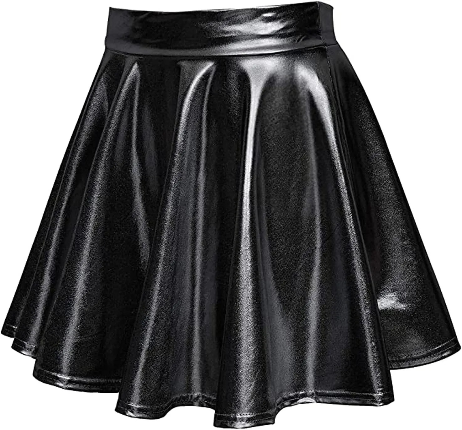Pleated Skirts for Women Metallic Mini Skirt Sexy Holographic Shiny Flared A-Line Skater Skirts for Casual/Club/Rave