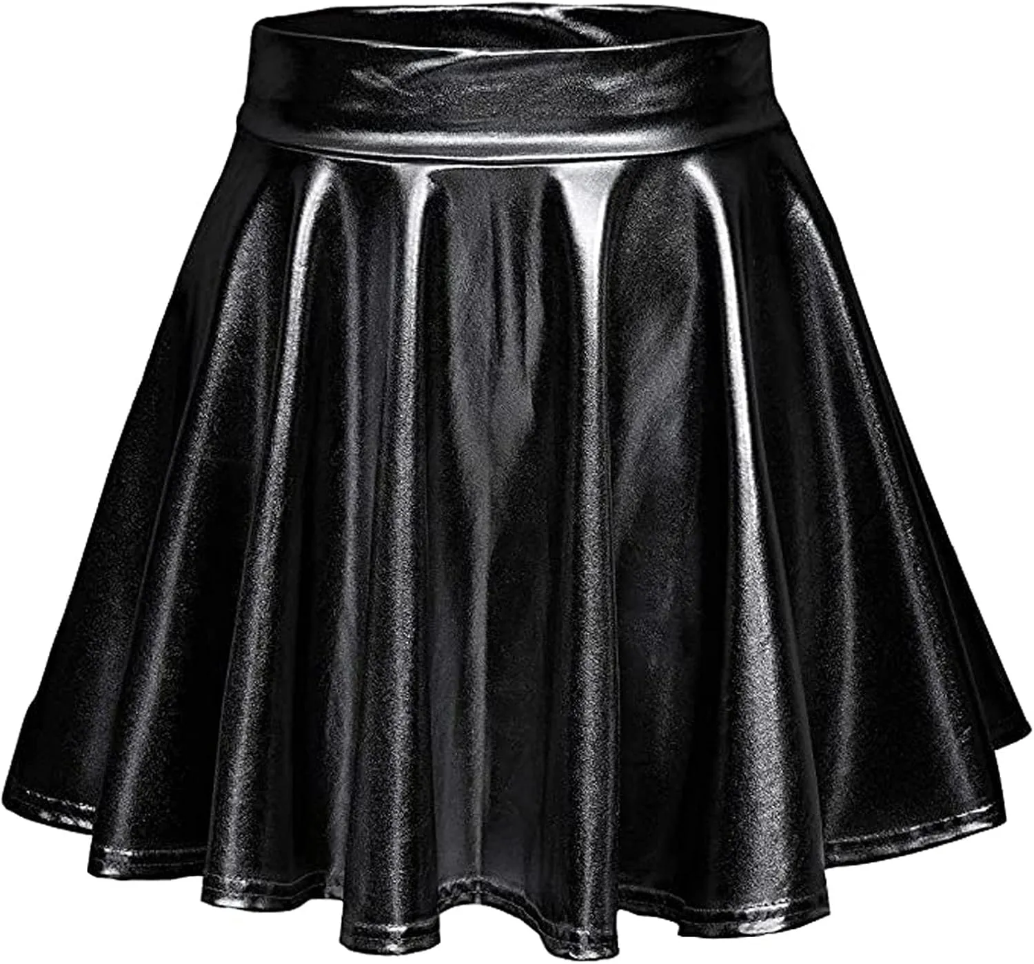 Pleated Skirts for Women Metallic Mini Skirt Sexy Holographic Shiny Flared A-Line Skater Skirts for Casual/Club/Rave
