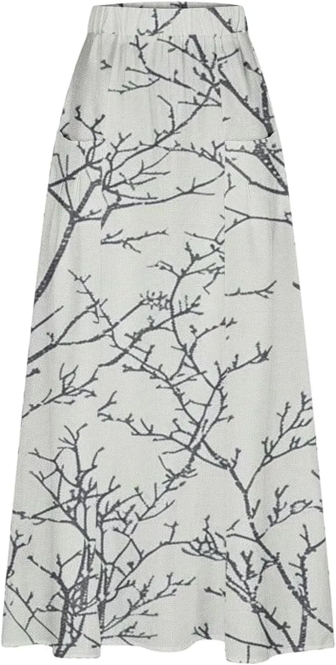 Plus Size Skirts for Women 2025 Summer Trendy Daisy Printed Boho Beach Skirt with Pocket Baggy Flowy Skirt