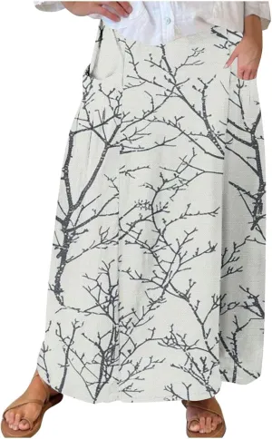 Plus Size Skirts for Women 2025 Summer Trendy Daisy Printed Boho Beach Skirt with Pocket Baggy Flowy Skirt