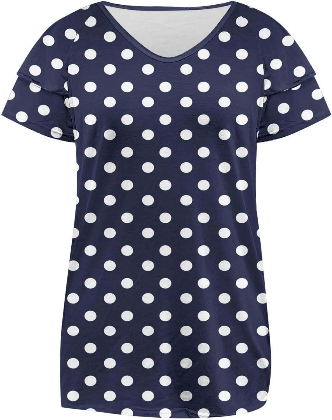 Polka Dots Shirt for Women Ruffle Short Sleeve V Neck Dressy Blouses Casual Loose Fit Lightweight Summer Tops