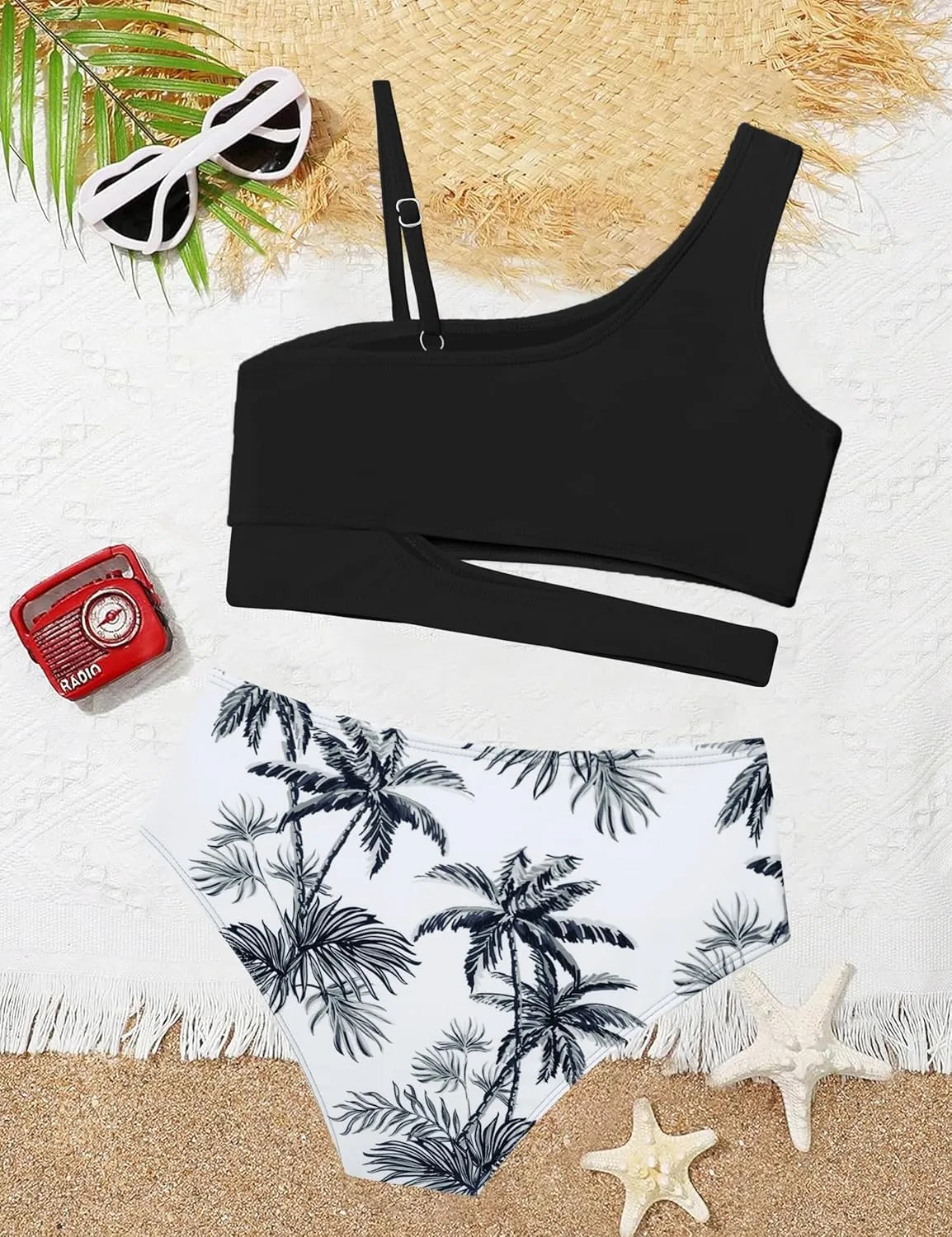 Queenstyle Girls Swimsuits Bikini Set Kids Cutout Bathing Suit Bikini Top Two Piece Girls' Swimwear