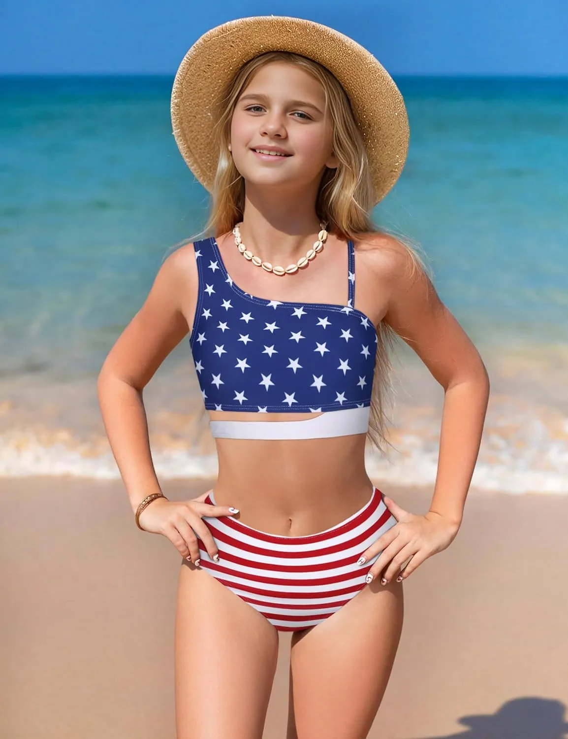 Queenstyle Girls Swimsuits Bikini Set Kids Cutout Bathing Suit Bikini Top Two Piece Girls' Swimwear