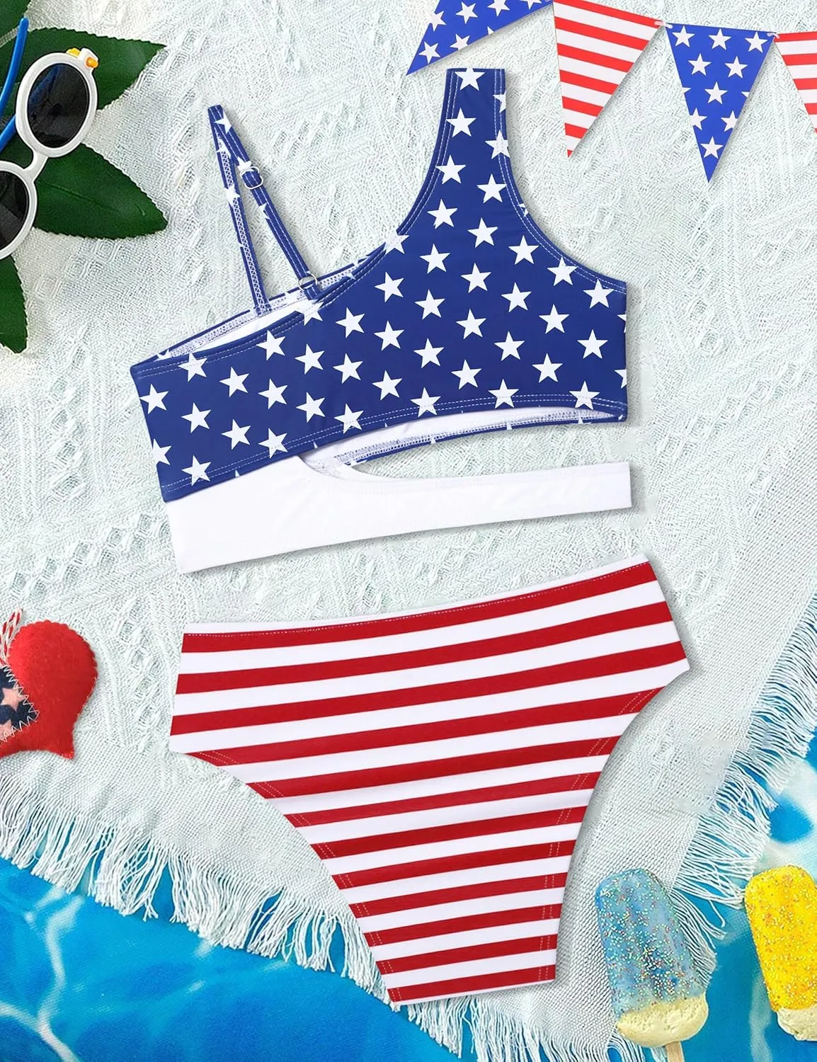 Queenstyle Girls Swimsuits Bikini Set Kids Cutout Bathing Suit Bikini Top Two Piece Girls' Swimwear