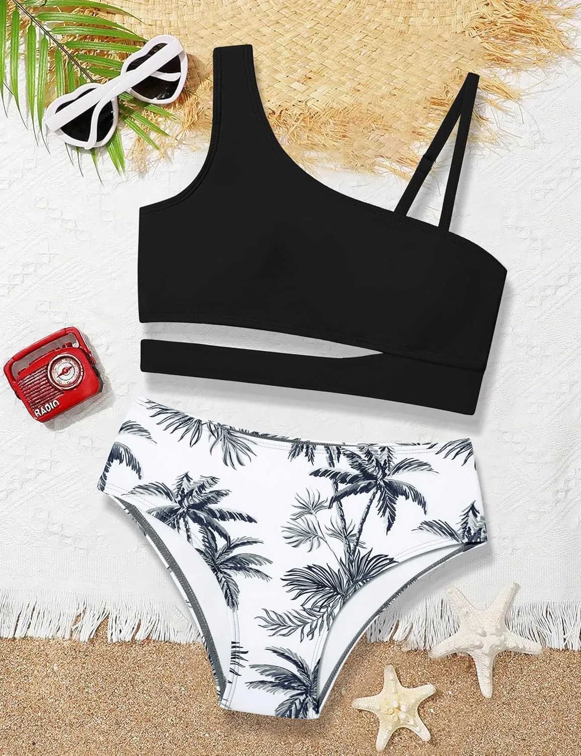Queenstyle Girls Swimsuits Bikini Set Kids Cutout Bathing Suit Bikini Top Two Piece Girls' Swimwear