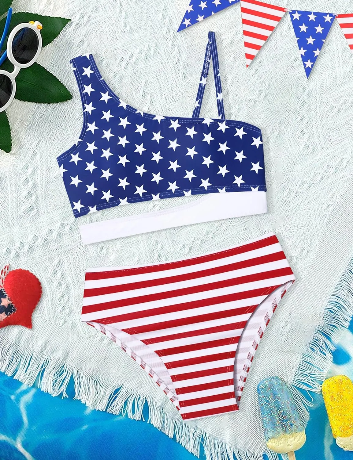 Queenstyle Girls Swimsuits Bikini Set Kids Cutout Bathing Suit Bikini Top Two Piece Girls' Swimwear