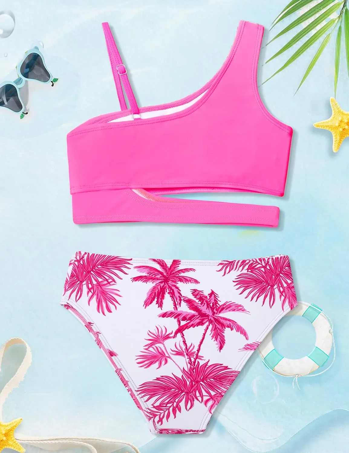 Queenstyle Girls Swimsuits Bikini Set Kids Cutout Bathing Suit Bikini Top Two Piece Girls' Swimwear