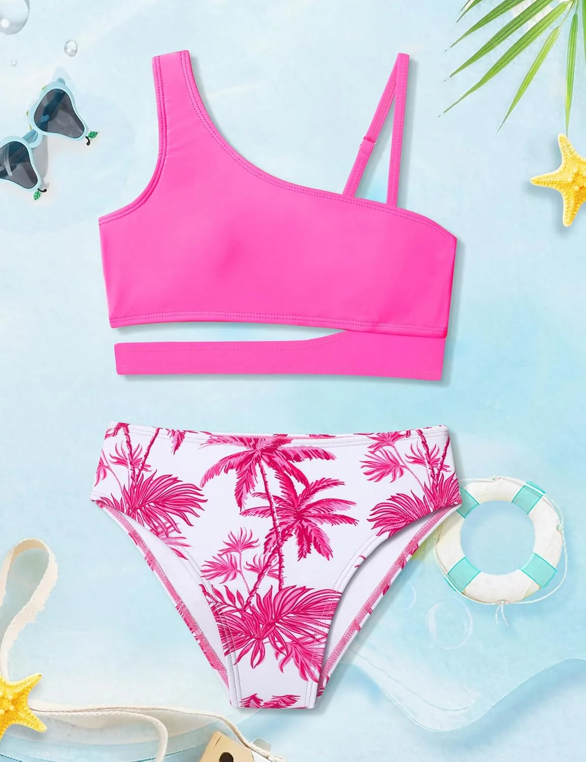 Queenstyle Girls Swimsuits Bikini Set Kids Cutout Bathing Suit Bikini Top Two Piece Girls' Swimwear