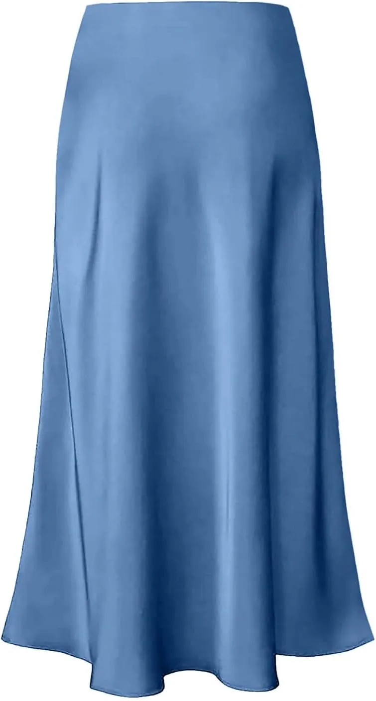 Satin Maxi Skirts for Women Elegant Elastic Waisted Flowy A-Line Swing Ruffle Long Skirt 2025 Summer Clothes