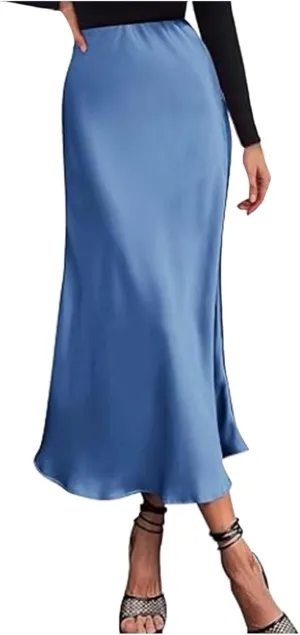 Satin Maxi Skirts for Women Elegant Elastic Waisted Flowy A-Line Swing Ruffle Long Skirt 2025 Summer Clothes