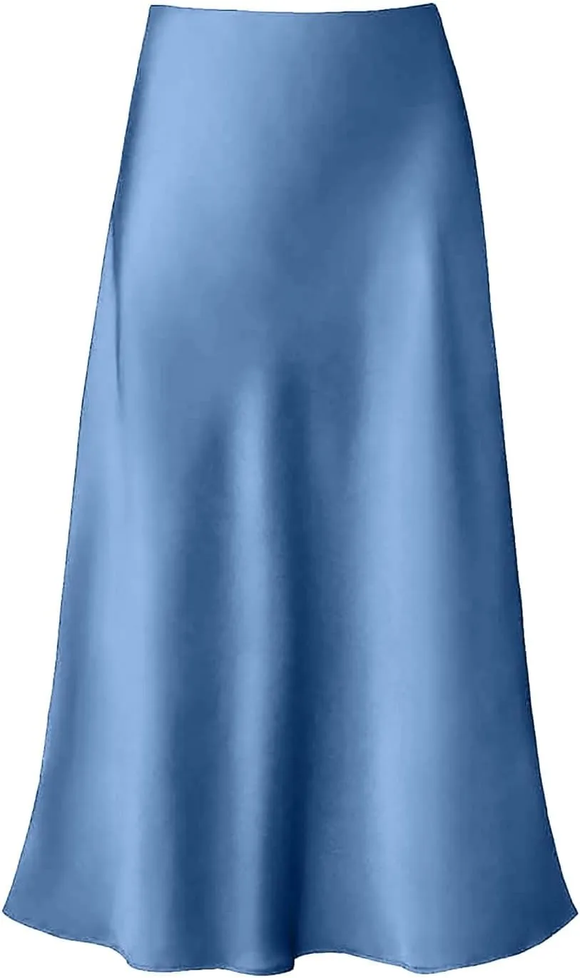Satin Maxi Skirts for Women Elegant Elastic Waisted Flowy A-Line Swing Ruffle Long Skirt 2025 Summer Clothes