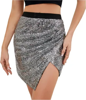 Sequin Mini Skirts for Women Sexy Trendy Elastic High Waist Sparkly Pleated Bodycon Cute Glitter Shiny Short Skirts