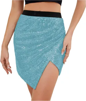 Sequin Mini Skirts for Women Sexy Trendy Elastic High Waist Sparkly Pleated Bodycon Cute Glitter Shiny Short Skirts