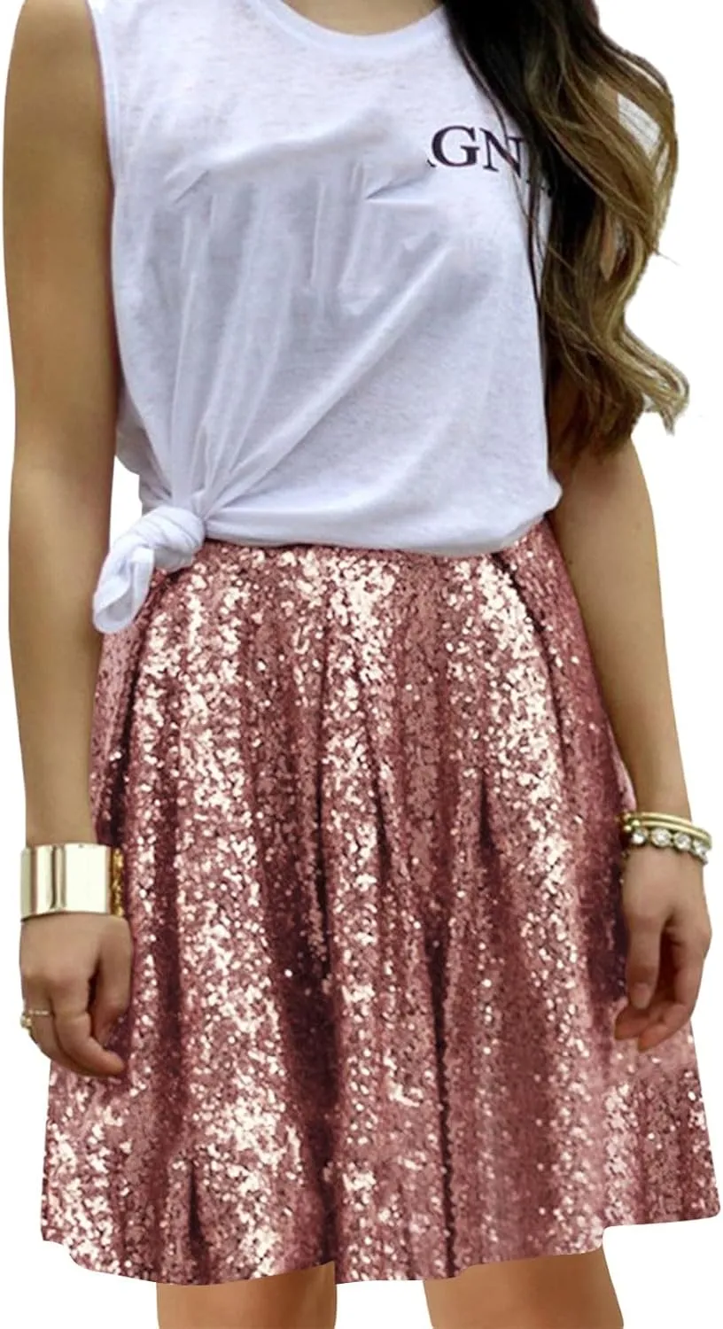Sequin Skirt Black Short High Waist Pleated Skirts for Women Flare Fashion 2024 Sparkly Skirt Rave Festival