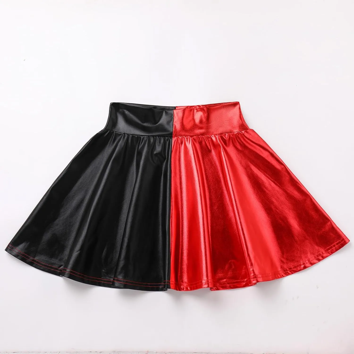 Shiny Metallic Skirts for Women Wet Look Pleated Flared Mini Skater Skirt Rave Outfits for Women Festival Holographic Skirt